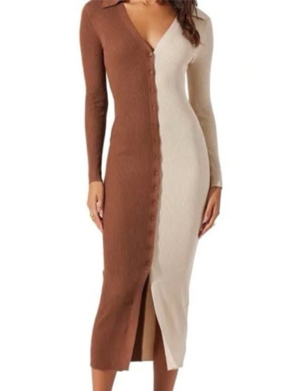 ASTR the Label Ribbed Colorblock Collared Midi Dress